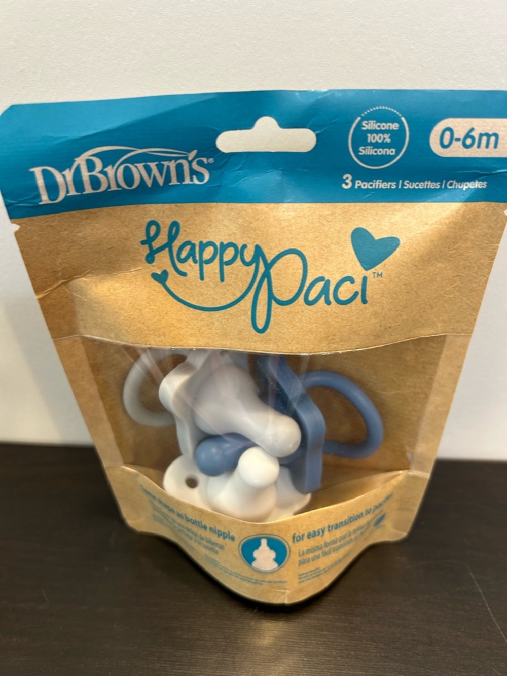 Dr. Brown's HappyPaci 100% Silicone, Newborn Baby Pacifiers 0-6 Months 3 pack